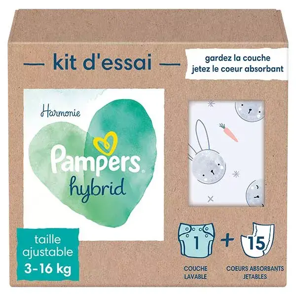 Pampers Harmonie Hybrid 3 a 16kg Oeko-Tex 1 Fralda Lavável + 15 Absorventes Descartáveis