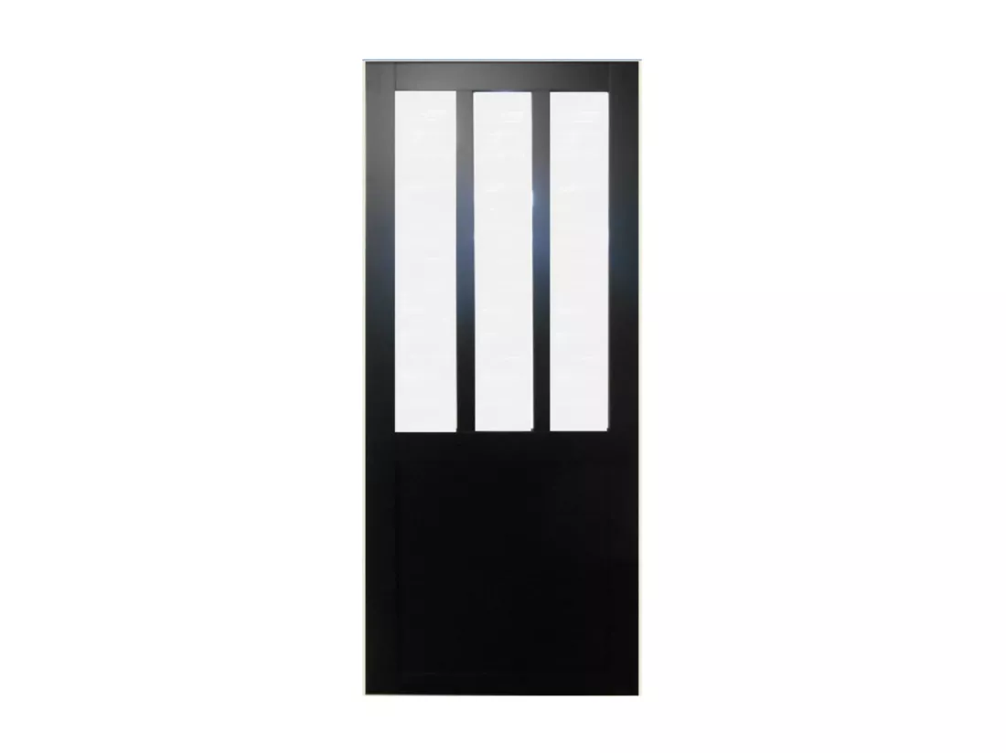 Porte Coulissante Atelier Noir Vitre Depoli H204 X L73 + Rail Alu Bandeau Blanc Et 2 Coquilles Gd Menuiseries
