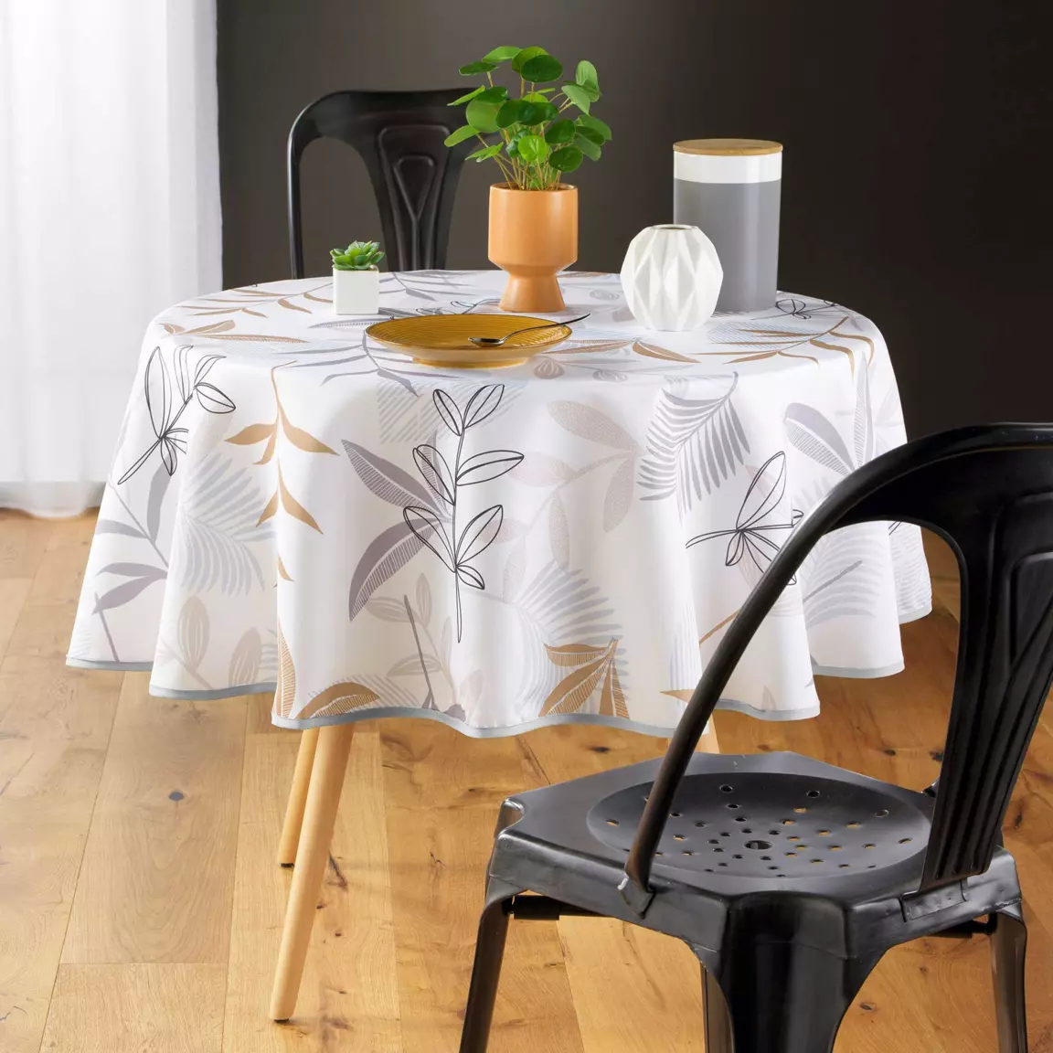 Nappe ronde anti-taches (D180 cm) Miraline Grise