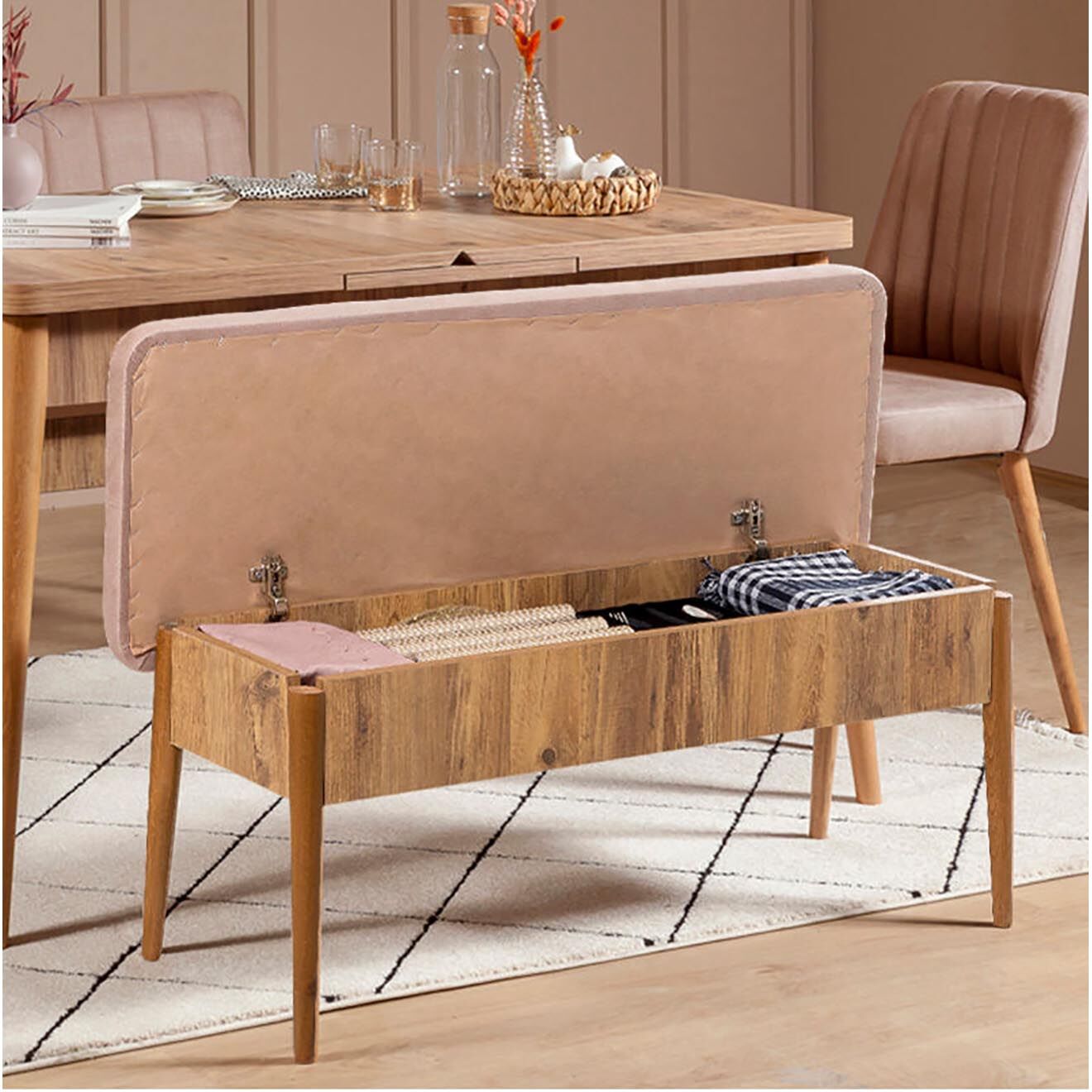 Homitis Ensemble Table + 2 Chaises + 1 Banc Vina beige/gris