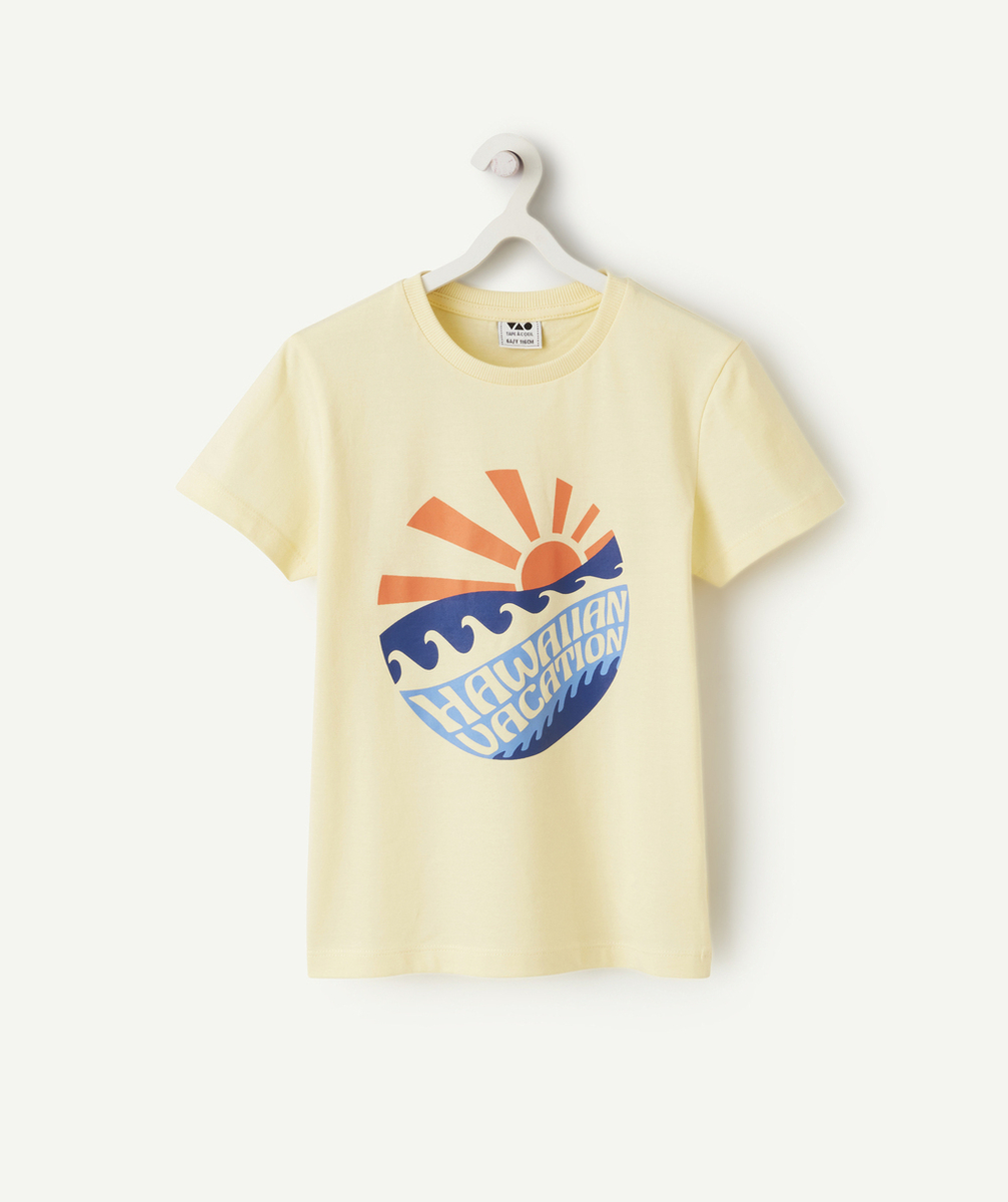 t-shirt manches courtes garçon en coton bio jaune motif hawaii