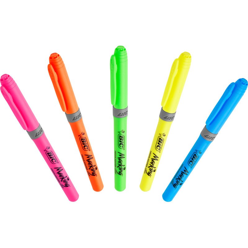 Surligneur Highlighter Grip Bic couleurs assorties - Pochette de 5
