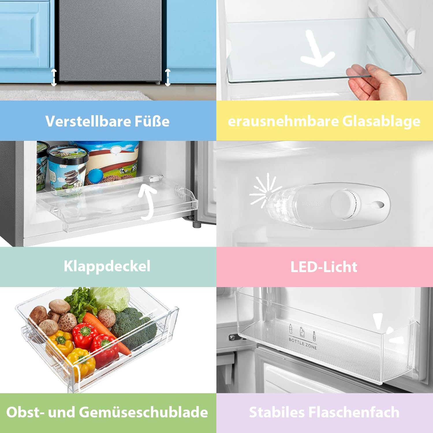 Comfee RCB169DS2(E) Kühl-/Gefrierkombination/150 cm Höhe/Low Frost/Einstellbare Kühlschranktemperatur/LED-Licht/195 kWh/Jahr/115L Kühlteil/59L Gefrierteil/Silber