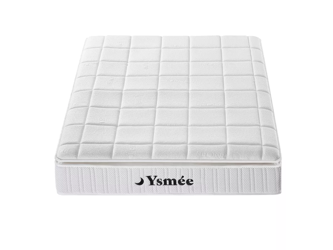 Ensemble 160 x 200 cm sommier coffre naturel clair + matelas hybride ressorts ensachés accueil nano ressorts + mémoire de forme ép.32cm - IPOH de YSMÉE