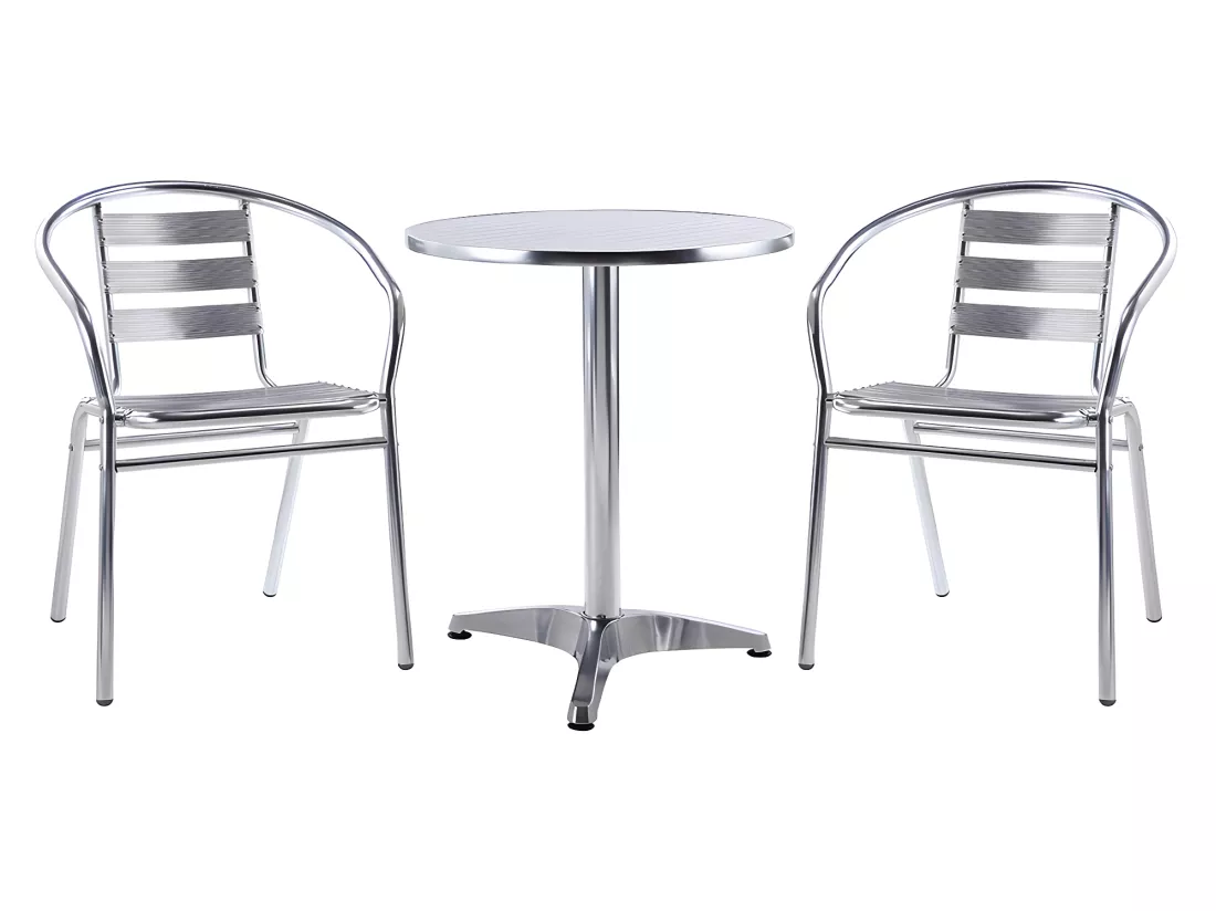 Salle à manger de jardin en aluminium : une petite table ronde et 2 chaises - MONTMARTRE de MYLIA