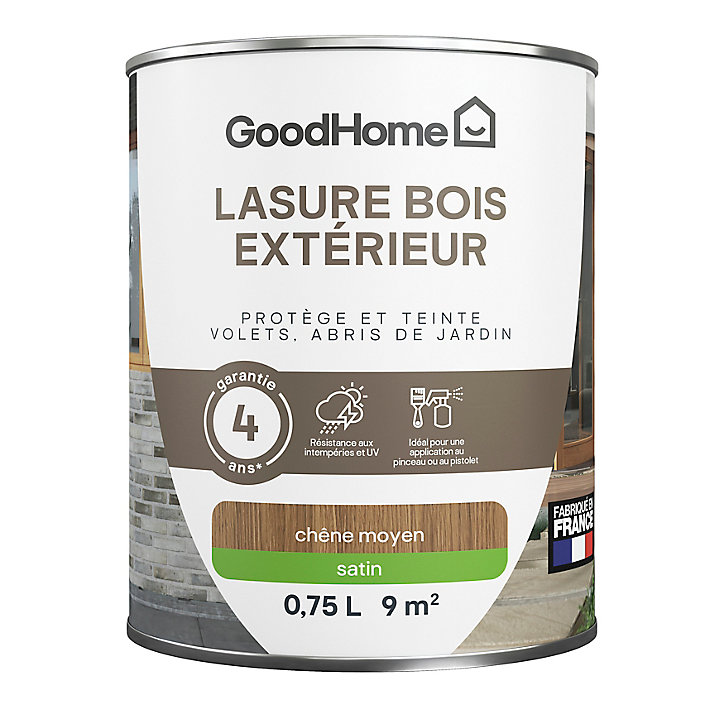 Lasure extérieure chêne moyen satin 4 ans GoodHome 750ml