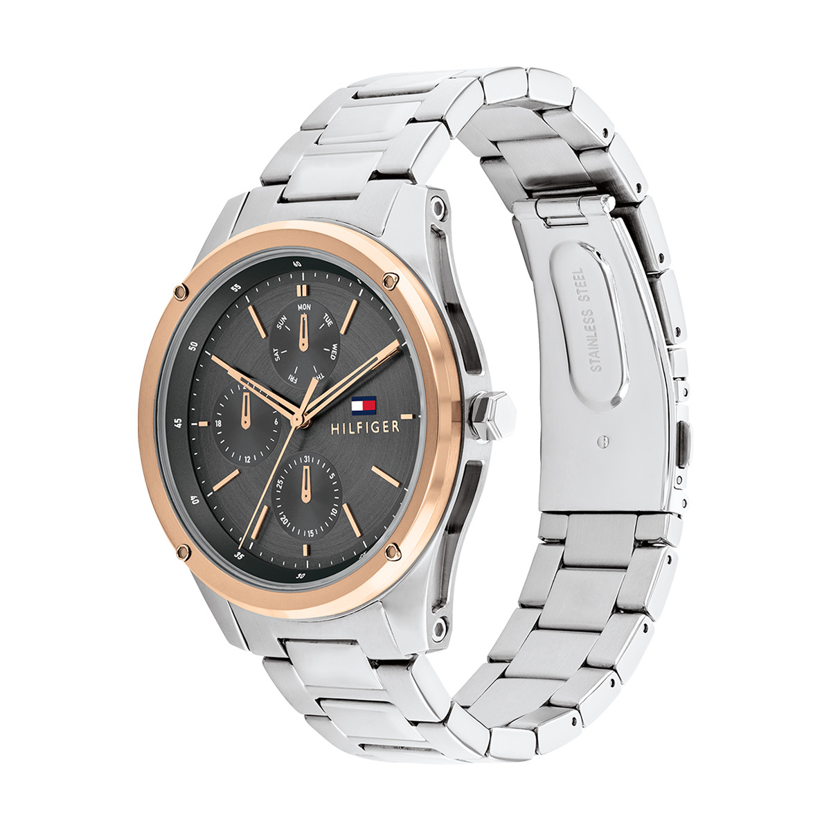 Montre TOMMY HILFIGER Tyler homme acier doré rose bracelet acier gris