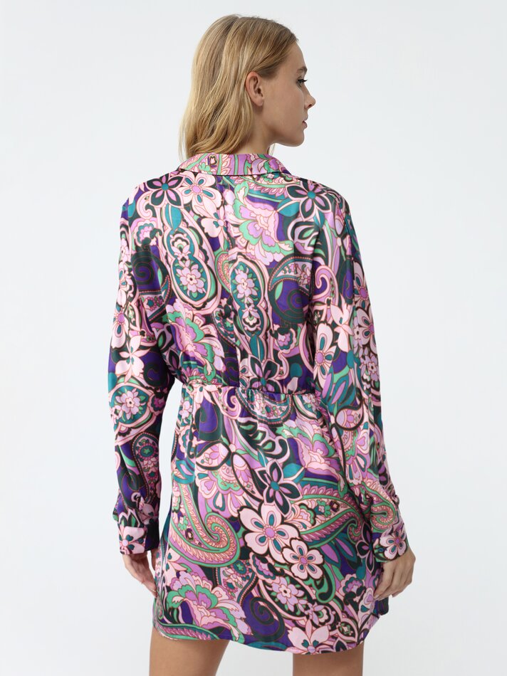 Vestido de cetim estampado - Azul