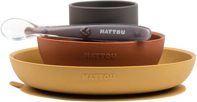 Nattou Soft Silicone Matsett 4 deler, Sennep/Terracotta