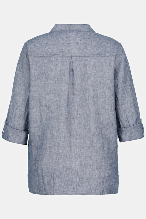 Bluse, Leinen, offener Kragen, Langarm