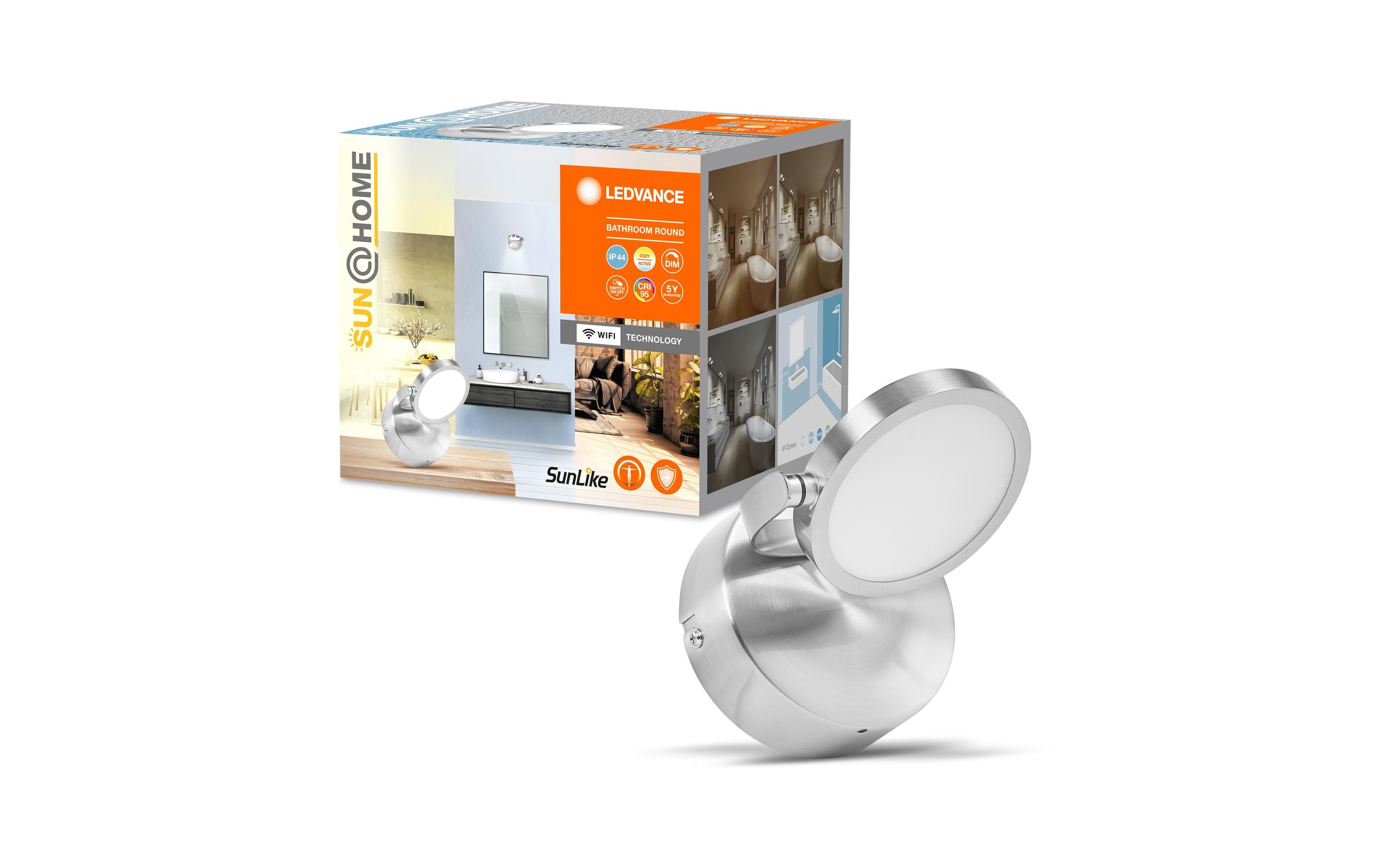 Badezimmerleuchte Sun@Home Round, 7.5W, 2200-5000K, SilberSmarte Badezimmerleuchte