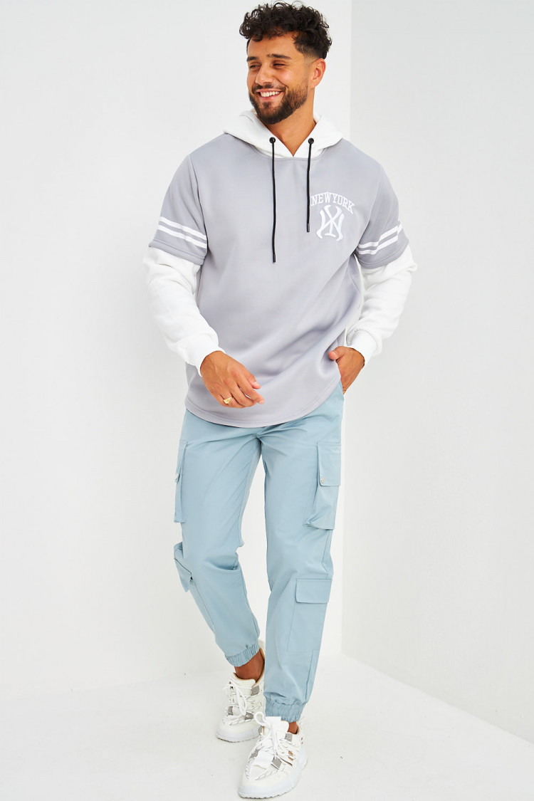 Sweat à capuche gris et blanc New York