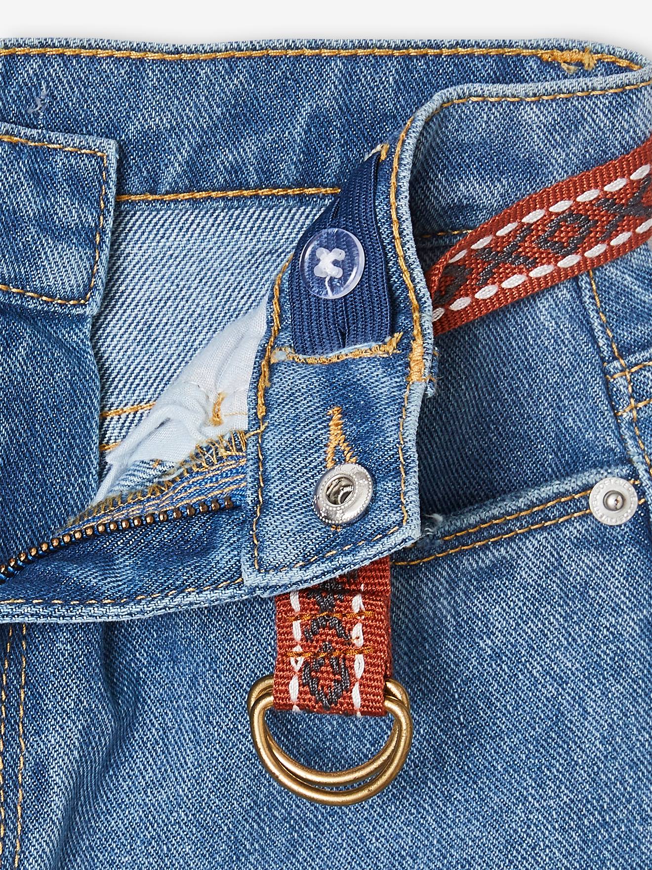 Calça jeans balão, lavagem média azul menina