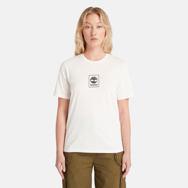 Camiseta feminina Stack Logo na cor branca.