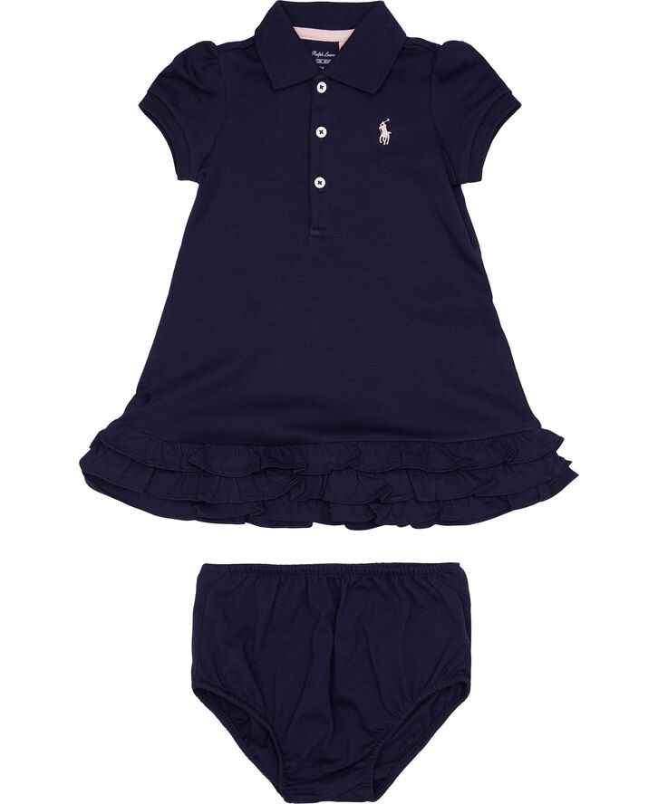 Polo Ralph Lauren Ruffled Polo Dress & Bloomer Blå