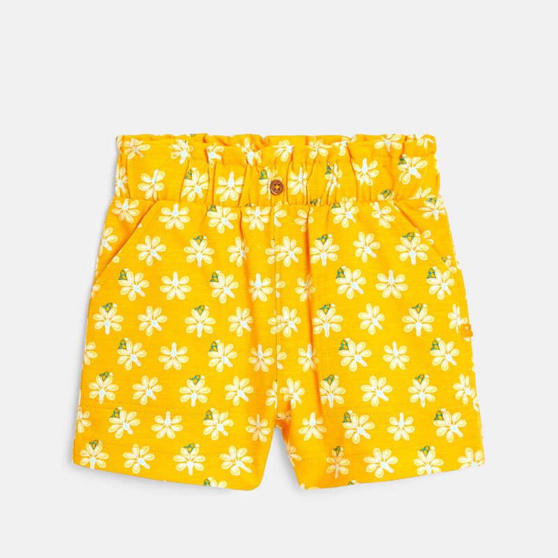 Short élastiqué imprimé palmiers jaune bébé fille Jaune