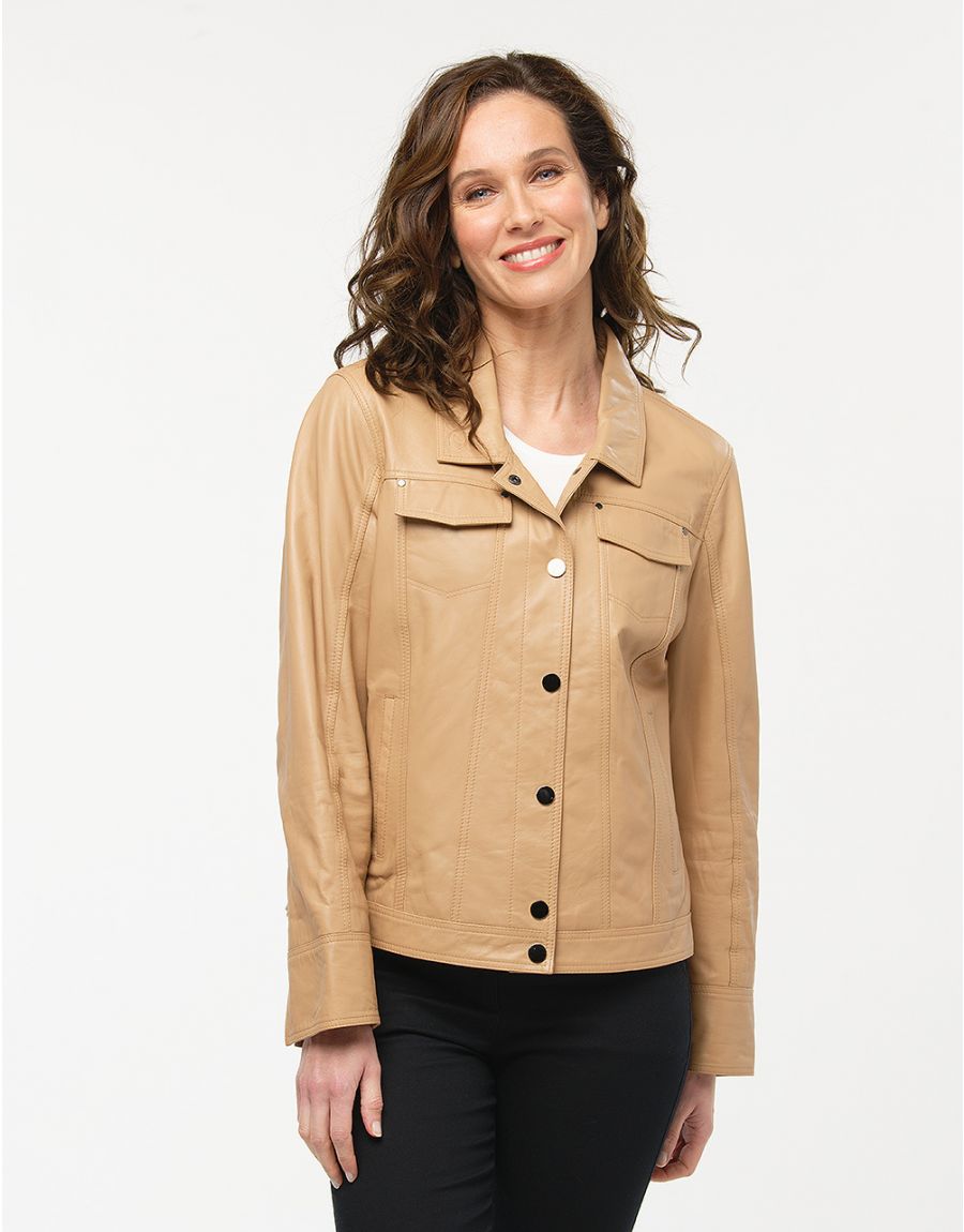 Veste 100% cuir beige