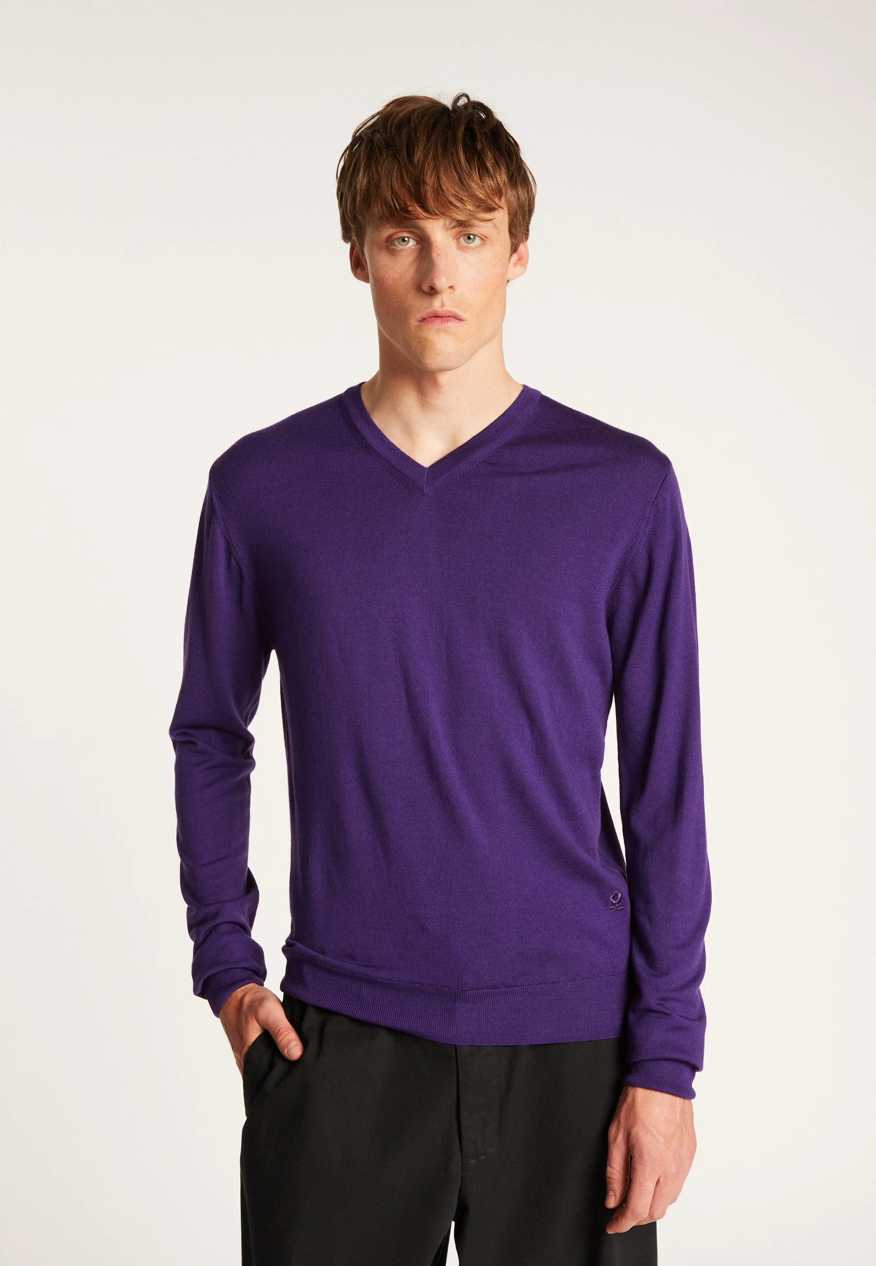 ELMOAH24 - Pull col v en laine mérinos | Violet