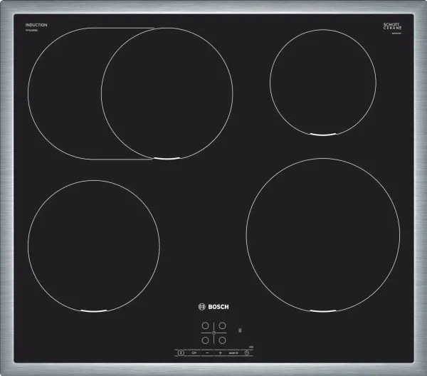 Bosch Serie | 4 PIF645BB5E - Induktions kogeplade - 4 plader - Niche - bredde: 56 cm - dybde: 49 cm - med rustfrit stål-pynt - sort/rustfrit stål