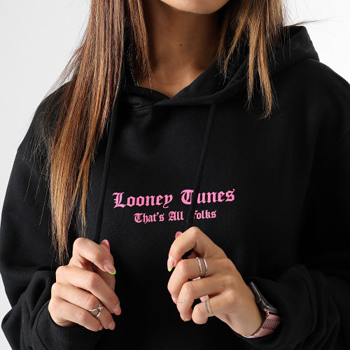Sweat Capuche Femme Angry Bugs Bunny Noir Rose Fluo
