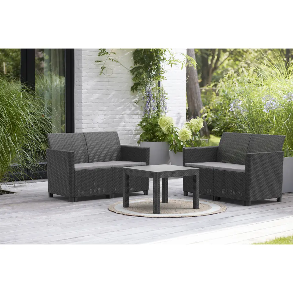 Keter Marie Essential Loungeset   Orlando tafel - 4 personen - Antraciet
