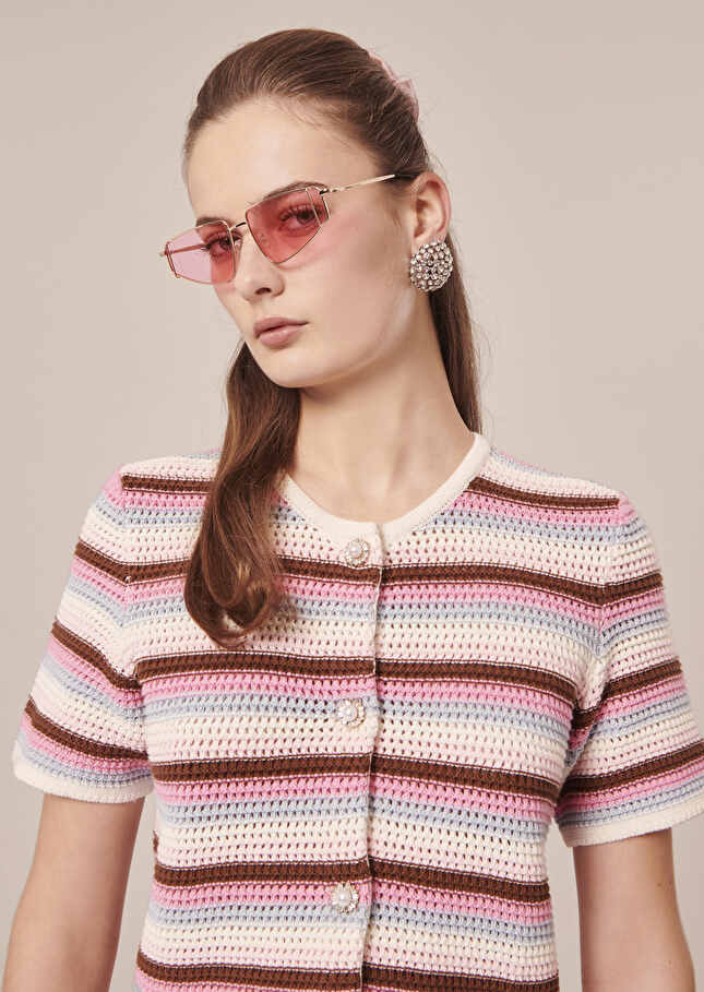 Gilet Gemilaà rayures en maille crochet
