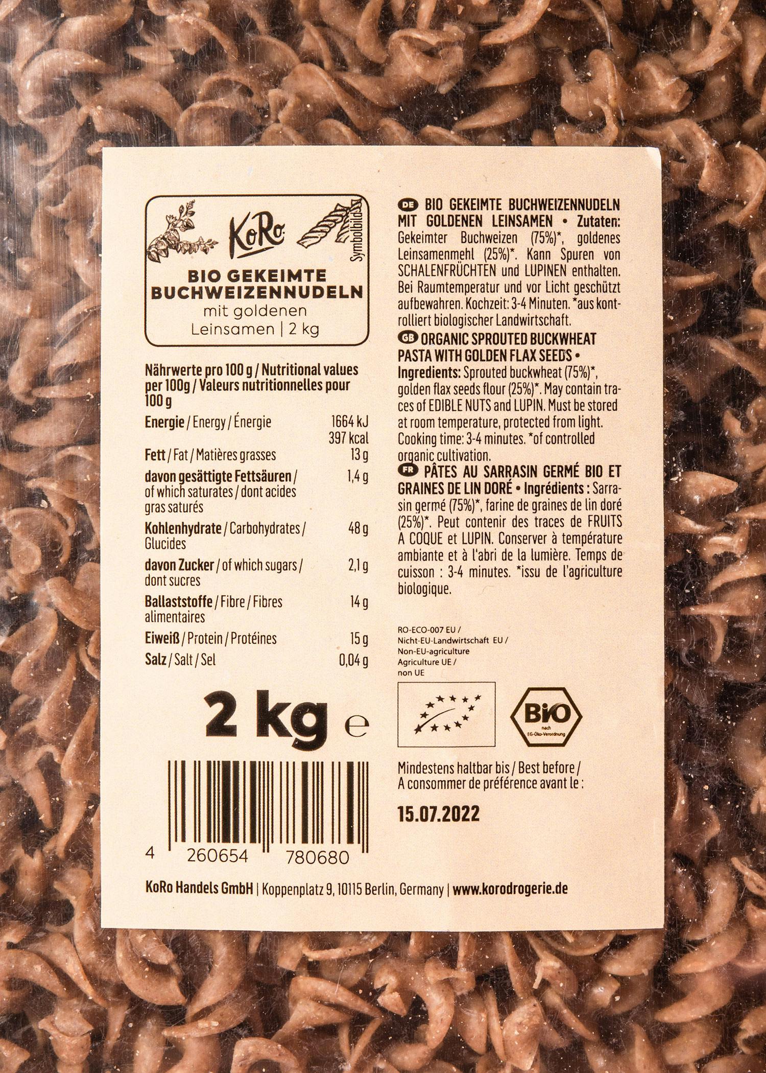 Gekeimte Bio Buchweizennudeln 2 kg