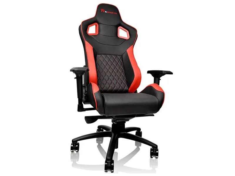 Ttesports GT-Fit 100 - Stol - armstøtter - T-formet - drejeled - aluminium, PVC, stål, kunstig læder, high-density skum - sort, rød