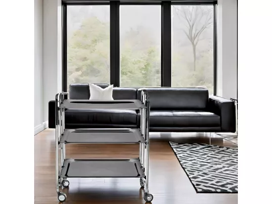 Table roulante pliante BAUHAUS, 3 étages, châssis chromé.