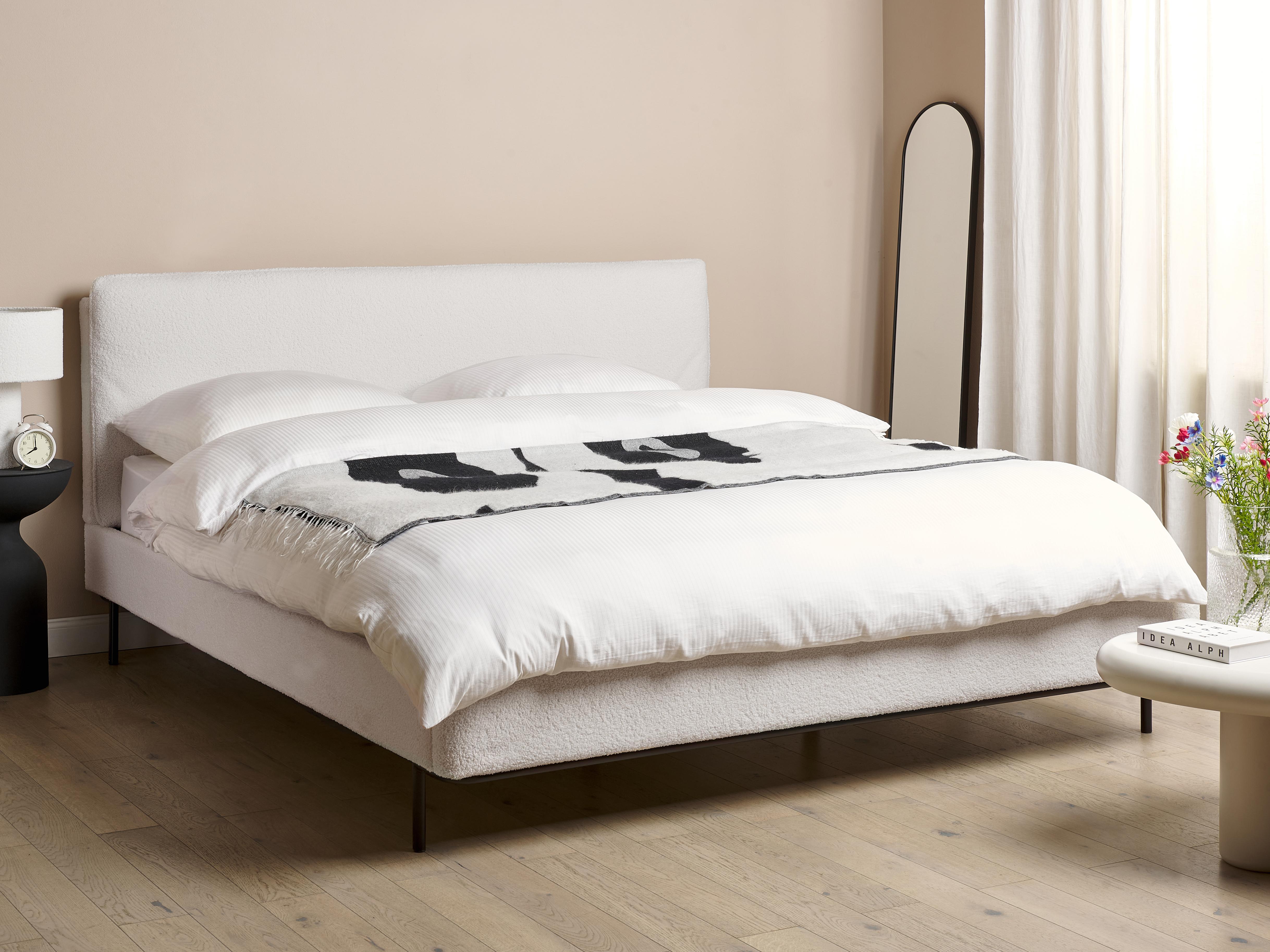 Bed Bouclé CORIO 180 x 200 cm Gebroken wit
