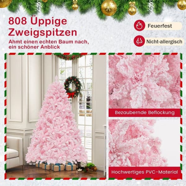 180 cm stort flokket kunstig juletre med 808 PVC-grenspisser 350 LED-lys og 8 lysmoduser