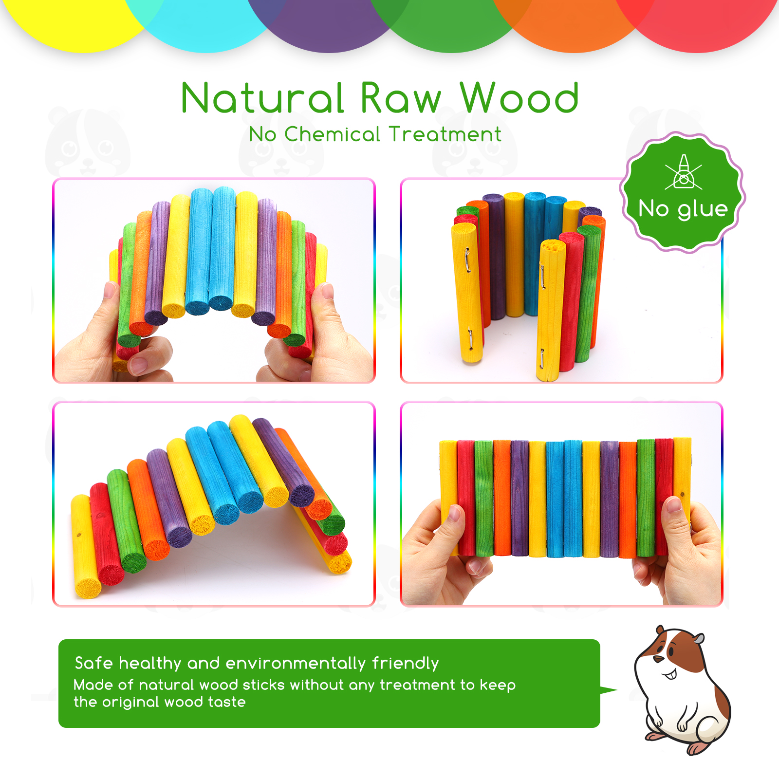 Nobleza - Ponte suspensa de brinquedo para hamsters - Escada longa de madeira para escalada com cores do arco-íris para hamsters, camundongos, gerbos e ratos.