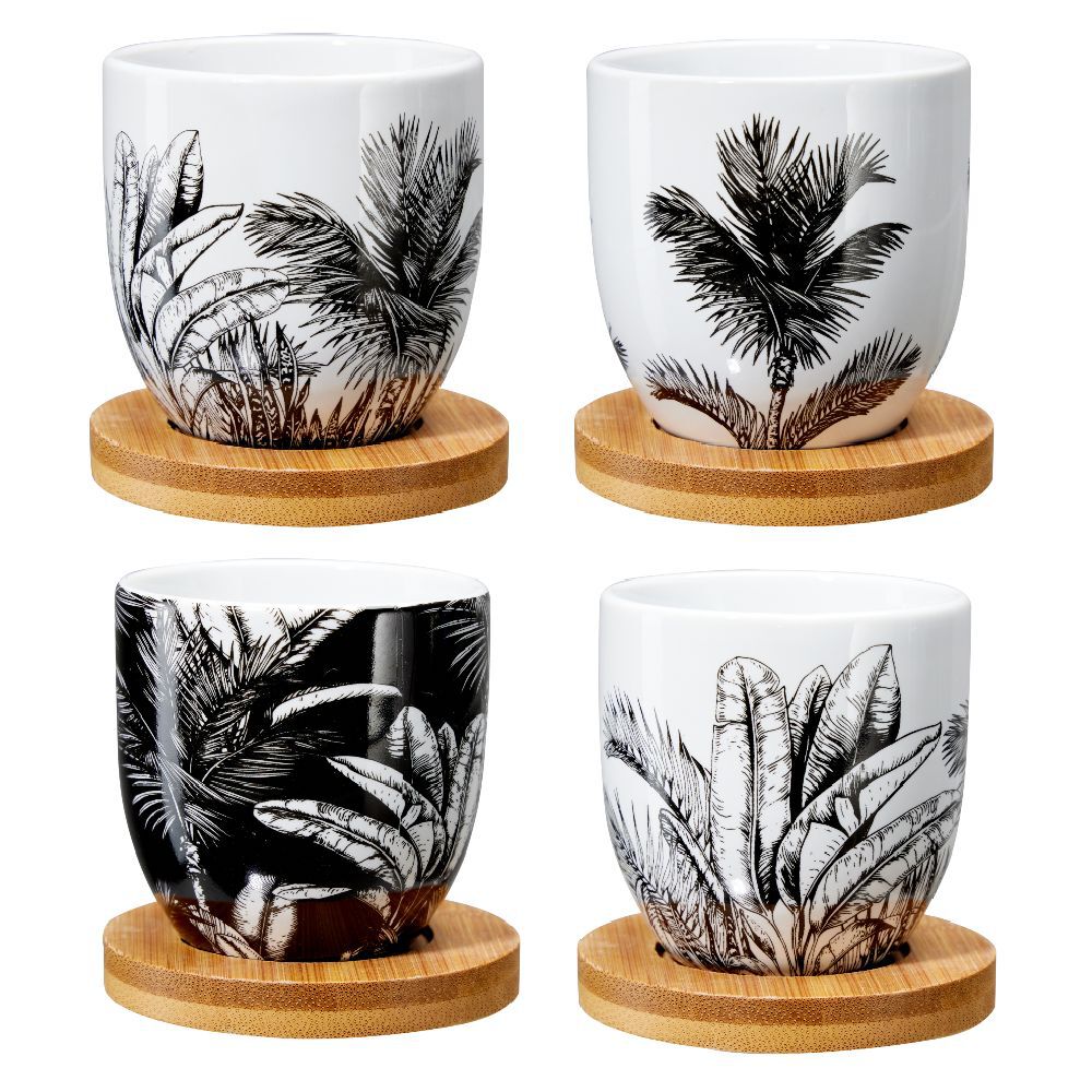 Tasse à café avec sous-tasse en bois x4