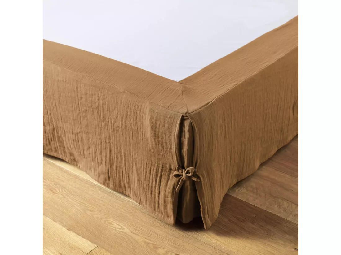 Cache sommier double gaze de coton marron 90x190 cm