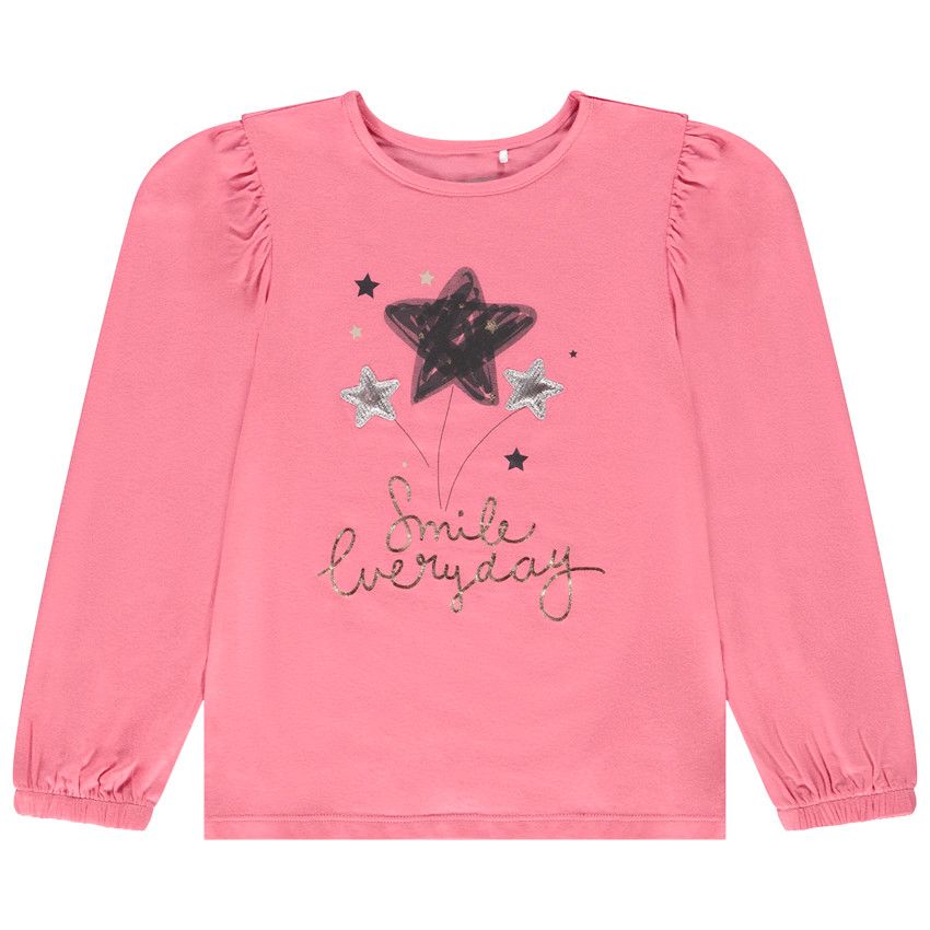 T-shirt manches longues print fantaisie et sequins pour fille - Multicolore
