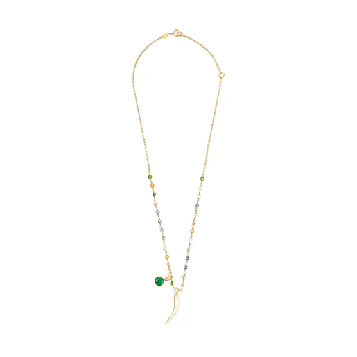 Colar TOUS Good Vibes com pingente de chifre, banhado a ouro 18k sobre prata e pedras preciosas.