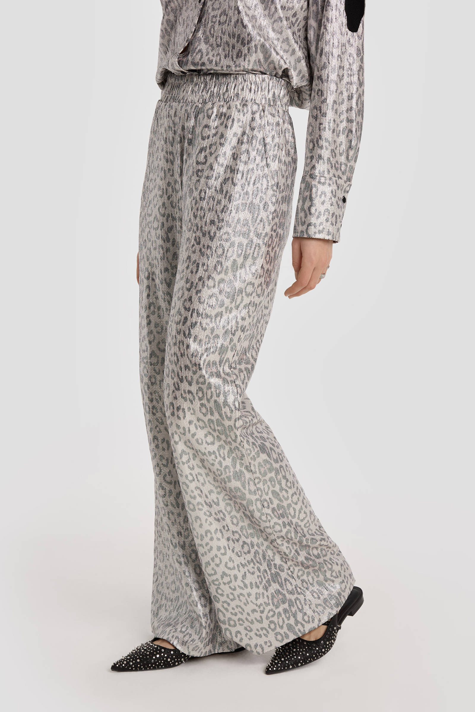 Alix the Label straight fit pantalon met panterprint zilver