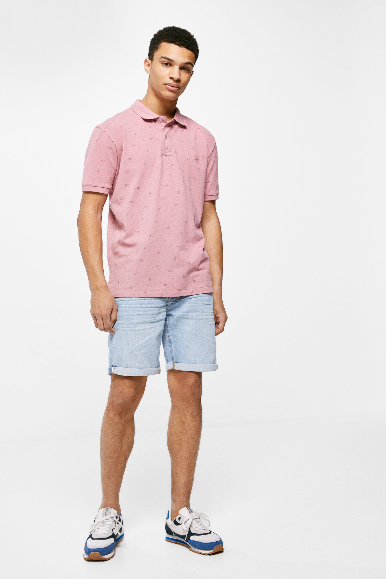 Camisa pólo piqué com estampa completa - lilás