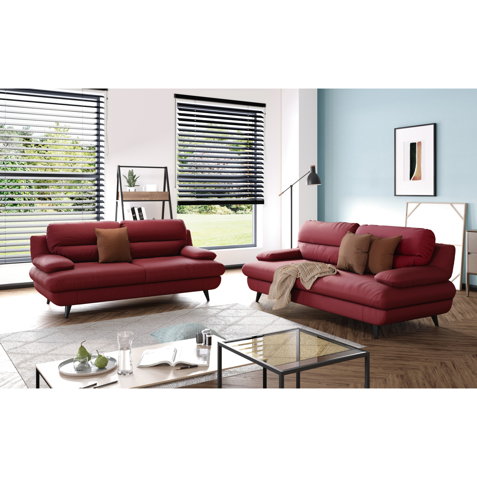 3er-Sofa Pike Leder rot