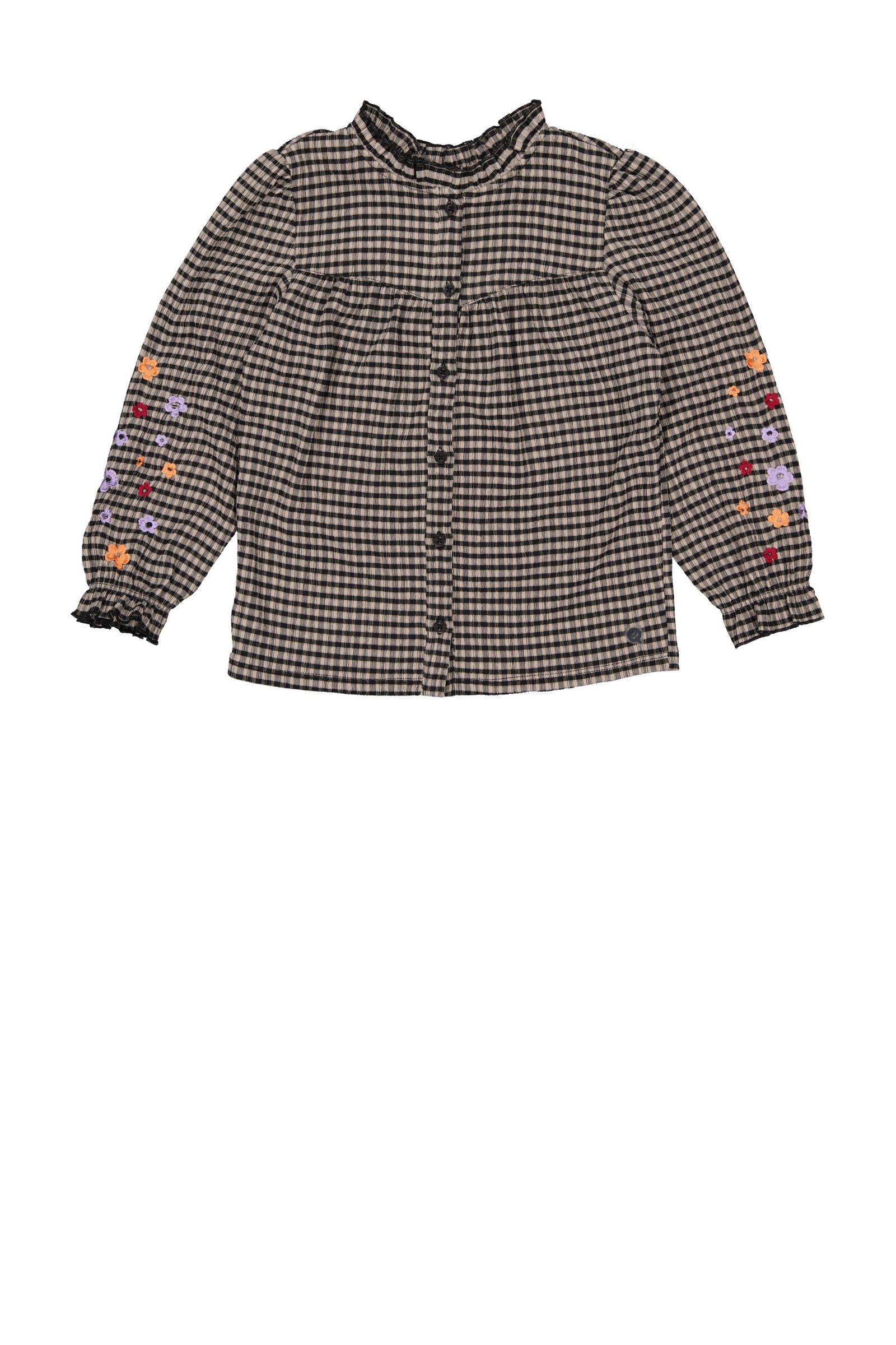 Quapi geruite blouse DILA beige/donkerblauw