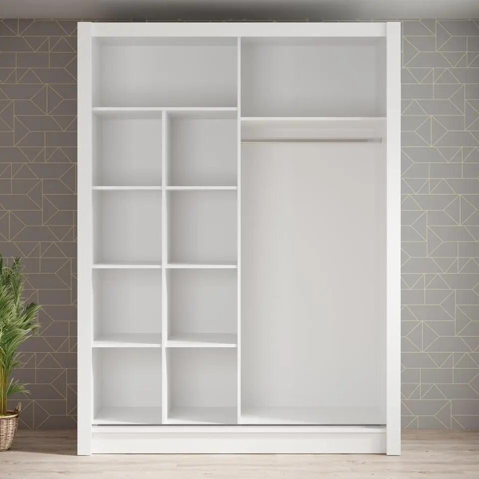 Meubella - Kledingkast Bazarre - Wit - 155 cm - Met spiegel