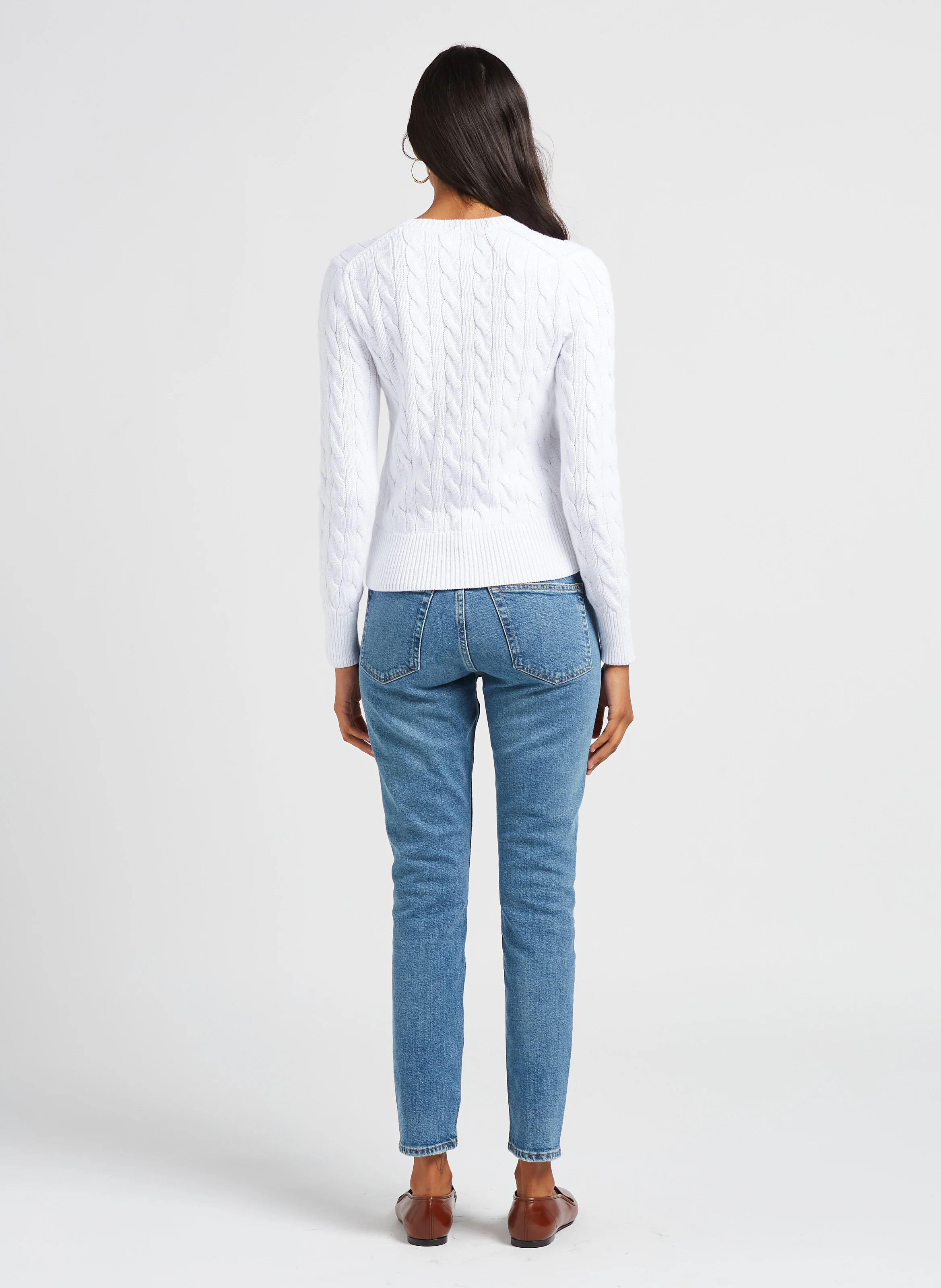 Gilet col rond brodé en coton | Blanc