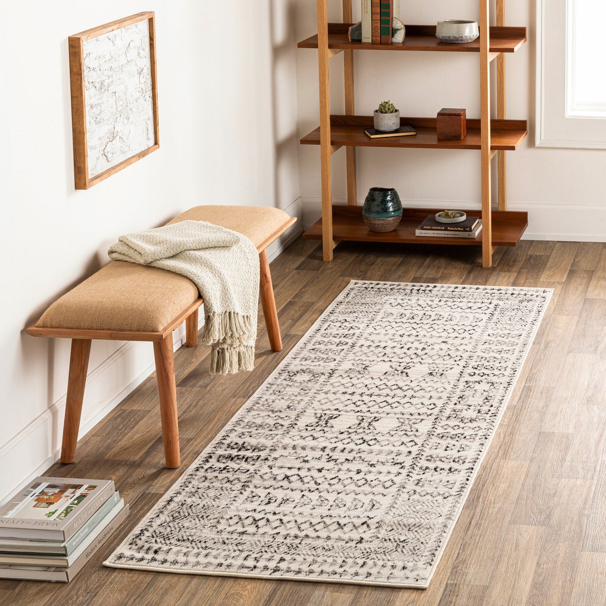 Scandinavisch Boho Halvloerkleed Wit/Zwart 80x220 cm OLIMPIA