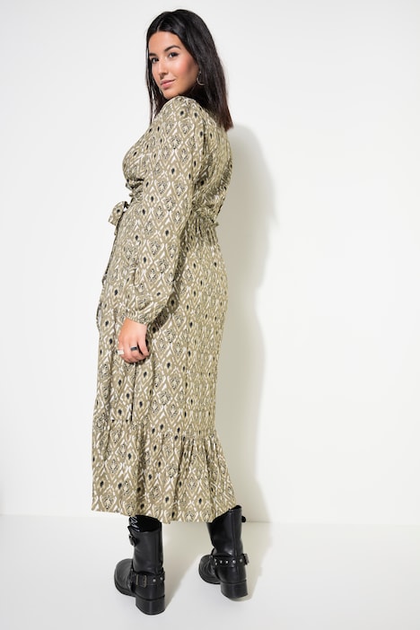 Maxikleid, A-Line, Allover-Print, Wrap-Effekt