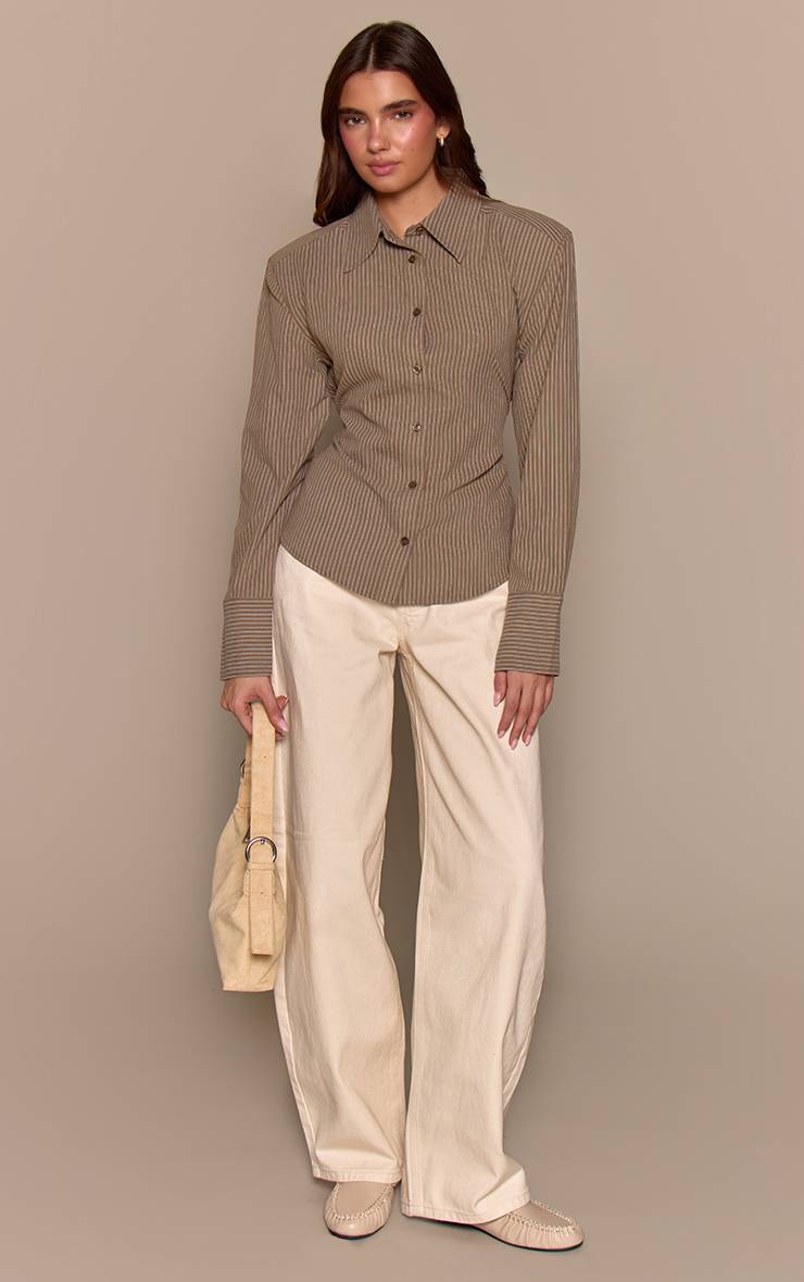 Moka Chemise Ajustée À Épaulettes En Peau De Pêche Rayée