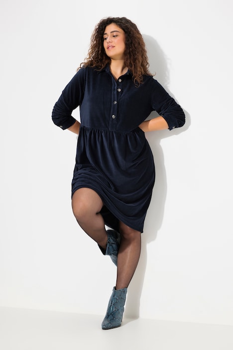 Cordkleid, oversized, Hemdkragen, Puffärmel, Langarm
