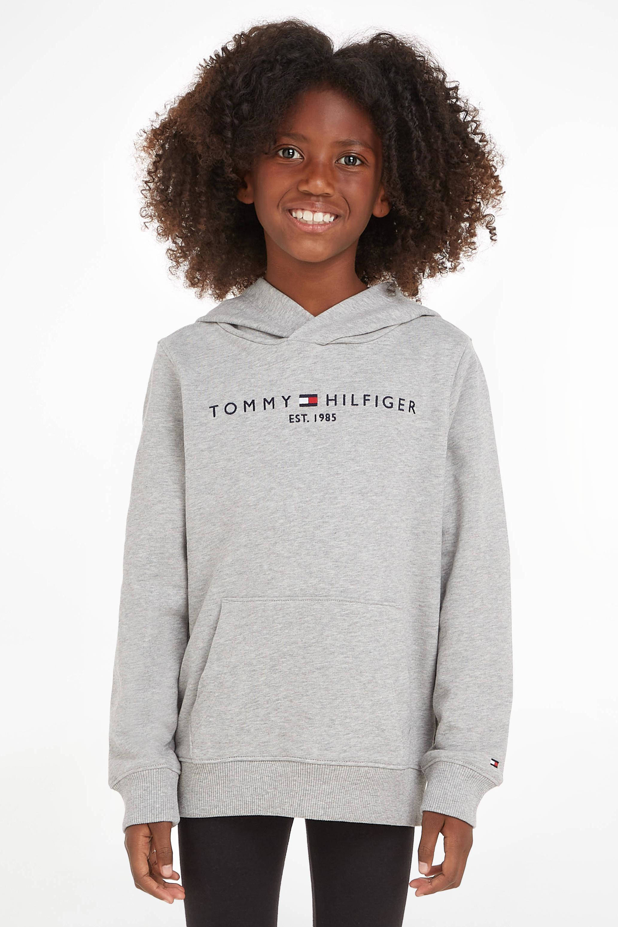 Tommy Hilfiger unisex hoodie met logo grijs melange