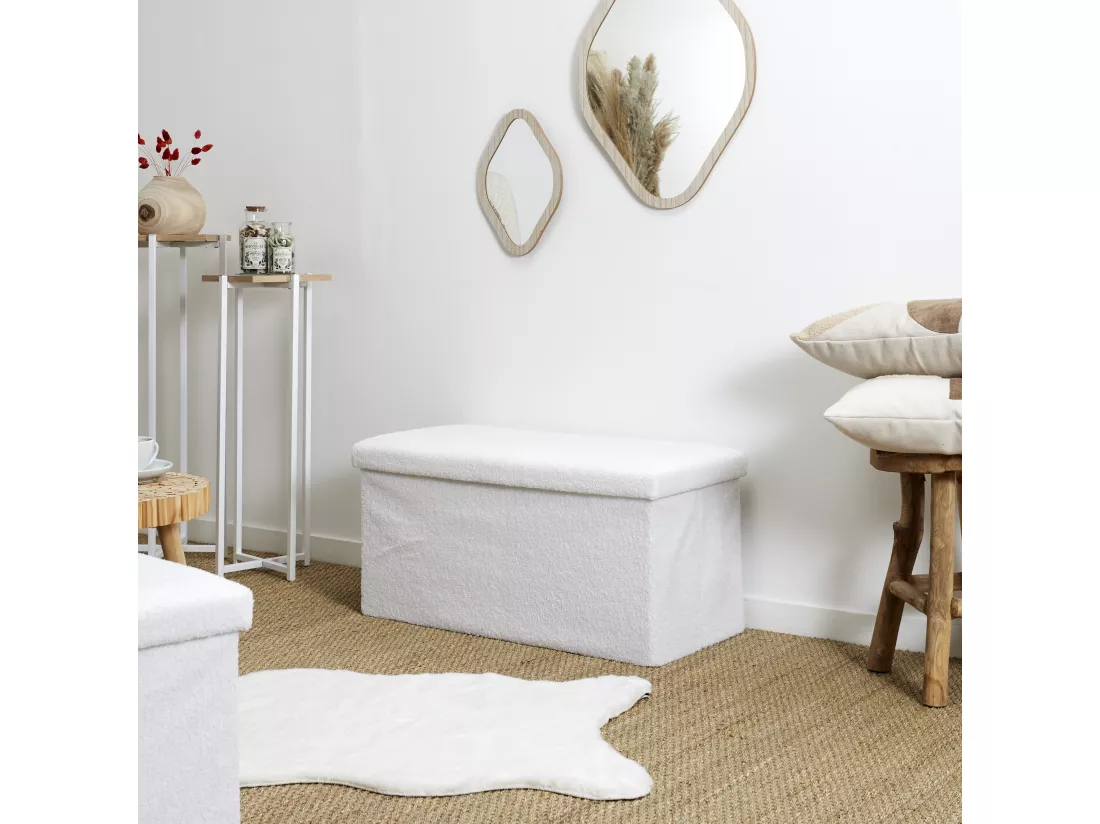 Coffre Banc Pliable Bouclette Blanc