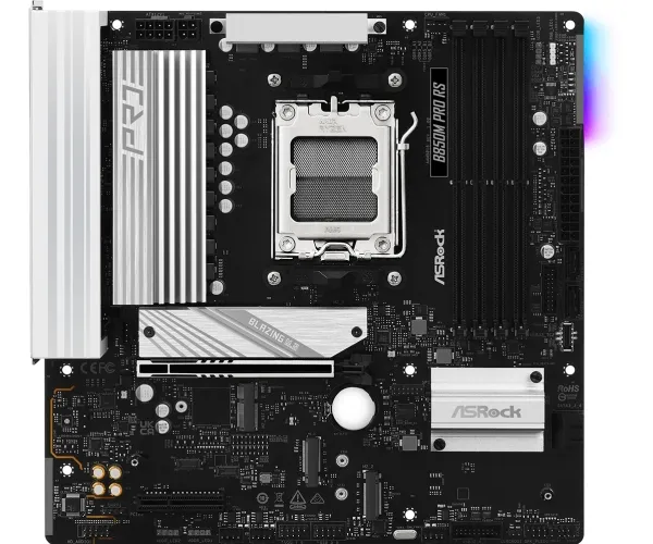 ASRock B850M PRO RS - Bundkort - micro ATX - Socket AM5 - AMD B850 Chipset - USB-C 3.2 Gen2, USB-C 3.2 Gen 1, USB 3.2 Gen 2, USB 3.2 Gen 1 - 2.5 Gigabit LAN - onboard grafik (CPU påkrævet) - HD Audio (8-kanaler)