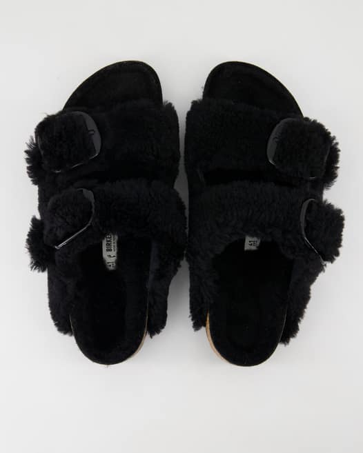 Birkenstock Arizona Big Buckle Teddy River Pantoletten in Schwarz